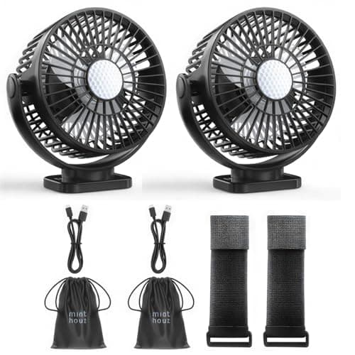 Minthouz Magnetic Golf Cart Fan, Rechargeable 12000mAh Fan, 3-Speed 360° Rotation, Timer Function, LED Lighting, Magnetic Base & Strap, Compatible with EZGO, Club Car, Yamaha Golf Carts - Image 1