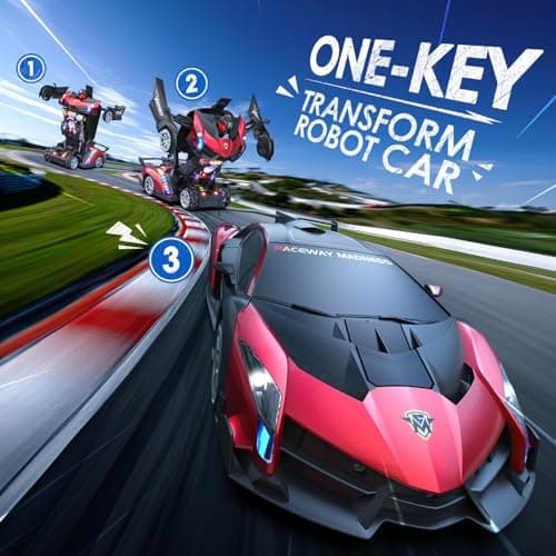 Holyton 1:10 Scale Transforming RC Car & Robot with Gesture Control, 80 Mins Play (2 Batteries), One-Button Transformation, LED Lights & Sound Effects – STEM Gift for Boys & Girls Ages 5-12 - Thumbnail 4