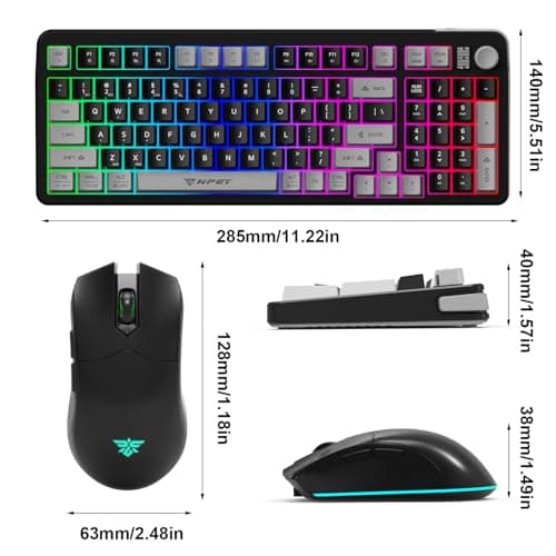 NPET Gaming Keyboard and Mouse Wireless with Tri-Mode, 98 Keys RGB Keyboard with Knob and Gaming Mouse, 12 Multimedia Keys for Wins, PC, Computer, Ideal for Gamer - Thumbnail 6
