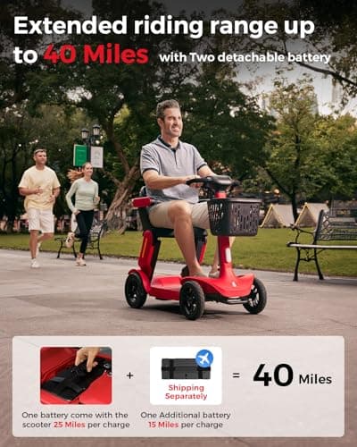 Paiseec Mobility Scooter S3 Pro 40 Miles, Airline Approved Mobility Scooter for Seniors, Intelligent Speed Control Foldable Mobility Scooters, 250W Powered All Terrain Mobility Scooters for Adults - Thumbnail 2