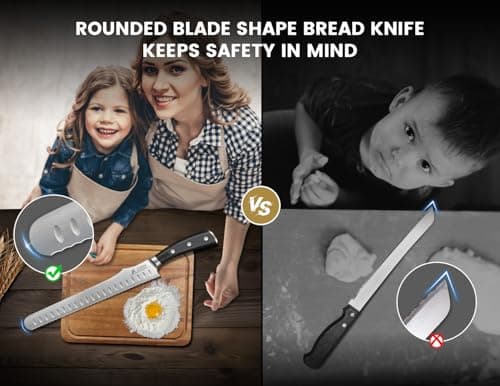 CoquusAid Bread Knife for Homemade Bread, 10.6 Inch Multifunction Serrated Knife, Razor Sharp Slicer, High Carbon German Steel Bread Cutter, Ergonomic Handle Design for Sourdough Turkey Fruit Cutting - Thumbnail 3