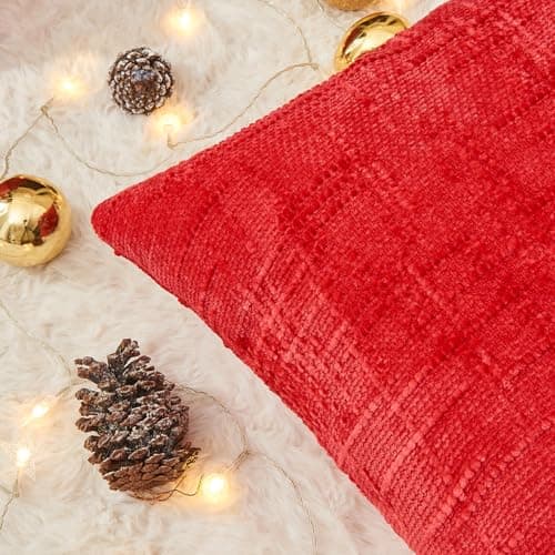GriNeed Christmas Red Pillow Covers Set of 2 18x18 Inch Throw Pillow Covers, Soft Chenille Xmas Decorative Pillowcases for Couch Sofa Bed Living Room, Home Cute Decor, Modern Cushion Covers - Thumbnail 5