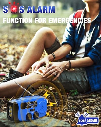Emergency Hand Crank Radio Emgykit - 2000mAh/7400mWh AM/FM/NOAA Solar Hand Crank Emergency Radio with 3 LED Flashlights, SOS Function for Emergencies, Camping - Blue - Thumbnail 3