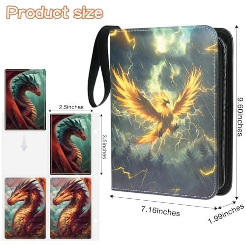 Trading Card Binder 4 Pocket, Fits 400 Cards with 50 Removable Sleeves, Portable TCG Album Folder for Standard Size Game Cards, Sports Card Holder Book for Collectors, Stormwing - Thumbnail 6