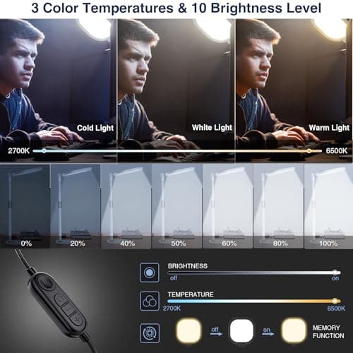 Lighting for Video Calls, 30 Light Modes Video Conference Light, Desk Ring Light with Stand for Webcam, Meetings, Live Stream, Home Office. CRI 97.8 - Thumbnail 4
