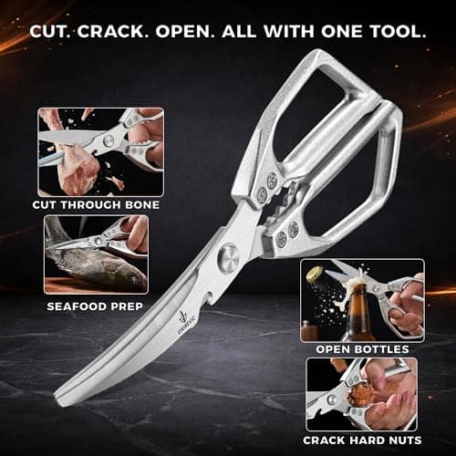 Heavy Duty Kitchen Shears Set of 2, Stainless Steel Kitchen Scissors for Cutting Chicken, Meat & Bones, Aluminum Alloy Handle, Ultra Sharp Serrated Blades, Dishwasher Safe - Thumbnail 6