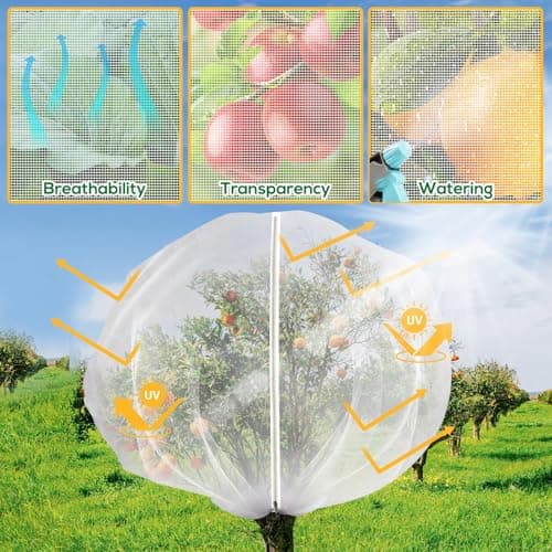 7.8 x 7.8 ft Large Fruit Tree Netting Cover with Zipper and Drawstring,Garden Insect Netting Plant Cover Transparent Bird Plant Barrier Flower Fruit Mesh Screen for Preventing Deer Squirrel Bugs - Thumbnail 5