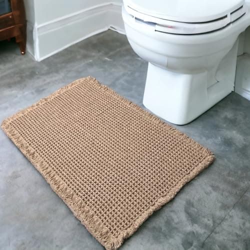SHIMOH Waffle Bath Mat, Super Absorbent Non-Slip Bath Mats for Bathroom Floor, Machine Washable Bathroom Rugs with Tassels, Rubber Backed Bathroom Mats, Ultra Soft. (Brown, 18"X30") - Thumbnail 3