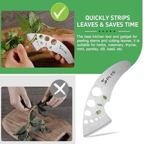 Plys Herb Stripper Tool for Basil - Stainless Steel Kitchen Herb Cutter 9 Holes, Unique Chef Tools for Kale, Chard, Collard Greens, Rosemary, Thyme, Parsley, 2026 Professional Kitchen Gadgets - Thumbnail 3