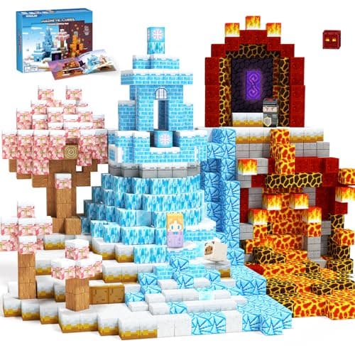 Hiwawind Magnetic Blocks Set, Ice Princess Castle & Lava Realm Fantasy World Building Toys, STEM Montessori Toys for 3 4 5 6 7 8 Year Old Boys Girls, Creative Birthday Gifts for Kids - Image 1