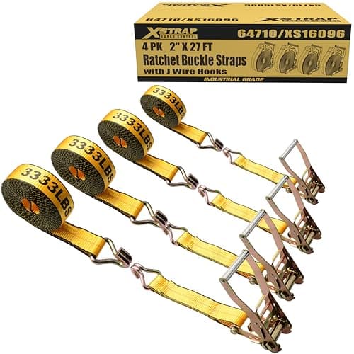XSTRAP STANDARD 4 Pack 2" x 27' Industrial Tie Down Straps, Heavy Duty Ratchet Straps with Double J Hooks, 3333 LBS Working Load, 10000 LBS Break Strength, Long Handle Cargo Straps for Truck, Trailer - Image 1