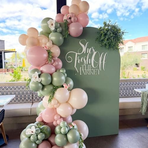 Pink and Sage Green Balloons Arch Kit, 140Pcs Pastel Sage Green Pink Sand White Balloon Garland Arch Kit for Wedding Bridal Shower Spring Birthday Party Decorations - Thumbnail 3