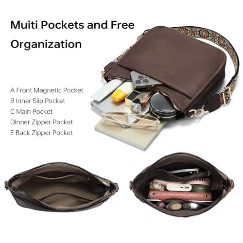GEMIU Crossbody Bags for Women Crossbody Purse for Women Leather Shoulder Bags with Guitar Strap Coffee - Thumbnail 4