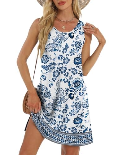 Summer Dresses for Women 2026 Elegant Classy Loose Fit Sleeveless Sundresses Beach Fashion Tank Dress with Pockets Ethnic Floral XL - Image 1