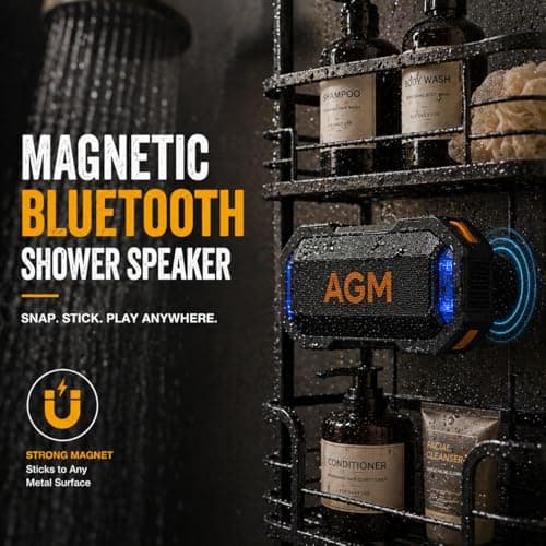 AGM MagROCK Magnetic Bluetooth Speaker, IP67 Waterproof & Floatable, Strong Magnet Mount for Fridge & Toolbox, Drop-Proof Rugged Portable with RGB Lights, TWS Stereo, for Shower, Garage, Outdoor - Thumbnail 2