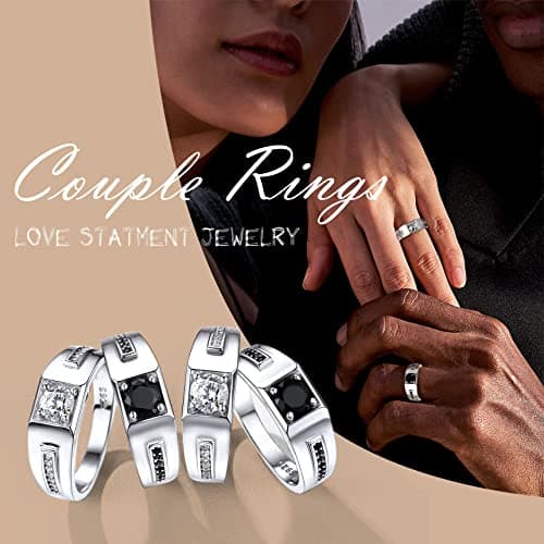 Bestyle Men's Classic Black Onyx Band Ring Gemstone Ring Platinum Gold Plated Silver Wedding Engagement Anniversay Fashion Promise Band Ring, Size 8 - Thumbnail 4