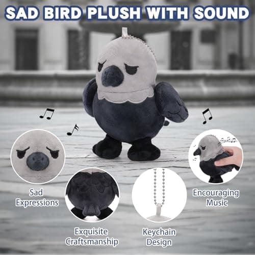 Dalycro TikTok Sad Bird Plush with Sound – Soft Emotional Inspiring Bird Stuffed Animal, Cute Plush Toy for Positive Vibes, Birthday Gift for Men, Women & Friends (Grey) - Thumbnail 3