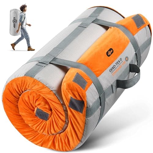 GAIALOOP 3 Inch Memory Foam Camping Mattress, Dual Layer Thick Sleeping Camp Pad for Car Tent Cot, Roll-Up Portable Glamping Floor Bed for Guests Sleepover[Single: 75 * 30 * 3"] - Image 1