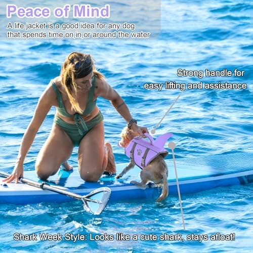 Dogcheer Shark Fin Dog Life Jacket, High Buoyancy Dog Life Vest with Chin Float for Swimming Boating, Adjustable Puppy Float Swim Vest for Small Medium Large Dogs -Taro Purple,M - Thumbnail 3