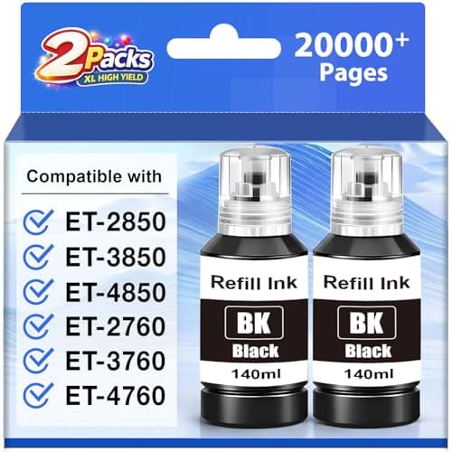 Starink Replacement for 502 Black Ink Replacement for 502 Ink Refill Bottles High Capacity, Compatible with EcoTank ET-2850 ET-3850 ET-4850 ET-2760 ET-3760 ET-4760 Printers, 2 Pack