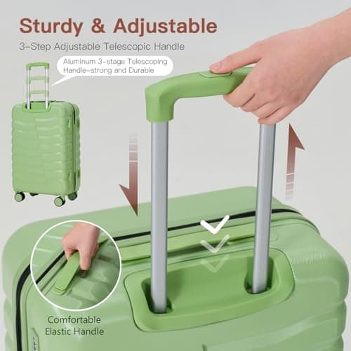 GettBetter Luggage Sets PC Hardshell Durable Suitcase Sets Double Spinner Wheels TSA Lock Zippers 4 Piece Luggage Set for Women Men,Back to School,Avocado Green(14/20/24/28 inch) - Thumbnail 5