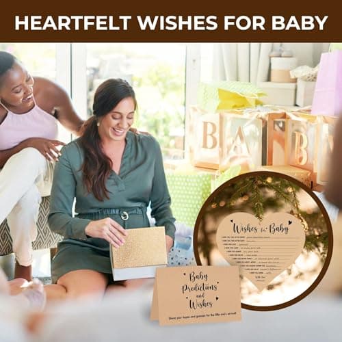 WOODAMORE Baby Prediction Cards For Baby Shower Decorations - Rustic Baby Predictions And Advice Cards, Wishes For Baby Cards For Baby Shower Games, Gender Neutral Baby Shower Advice Cards With Box - Thumbnail 5