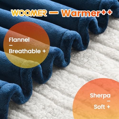 WOOMER Electric Heated Blanket, Soft Flannel Fast Heated Throw Blanket with Multi-Color Option, Twin Size 62"x 84", 10 Heating Levels & 0.5-12H Auto Off, Over-Heat Protection - Thumbnail 2