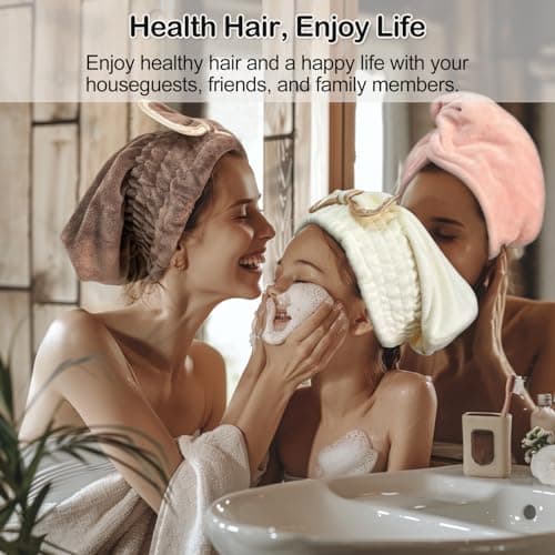 Jseng Microfiber Hair Towel Caps for Women with Cute Bowtie, 2Packs Fast Drying Hair Towel Caps for Curly Long Wet Hair Anti Frizz - Thumbnail 2