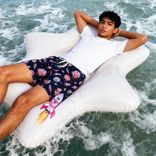 Cozople Boys Swim Shorts Swimtrunk with Boxer Brief Liner Space Donut Rocket Printed Swimsuit Swimwear Anti Chafe Bathing Suits for Size 18-20 - Thumbnail 6
