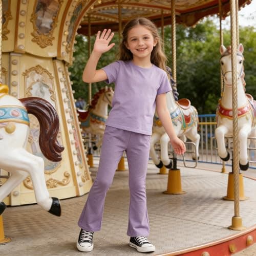 Felpur Girls Flare Leggings Kids High Waist Bell Bottom Pants Casual Leggings for Teen Girls Dark Blue/Purple/Khahi 8-9Year - Thumbnail 5