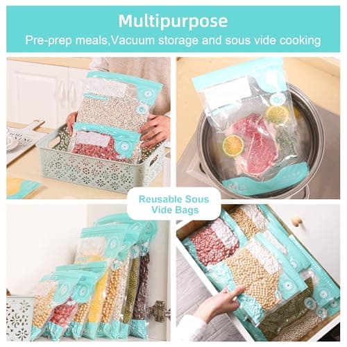 31 PCS Electric Vacuum Sealer, Sous Vide Bags, Portable Mini Vacuum Sealer with 20Pcs Reusable Food Saver Sealer Bags, 4 Sealing Clip, 2 Clips for Sous Vide Cooking, 2 vacuum wine stoppers - Thumbnail 2