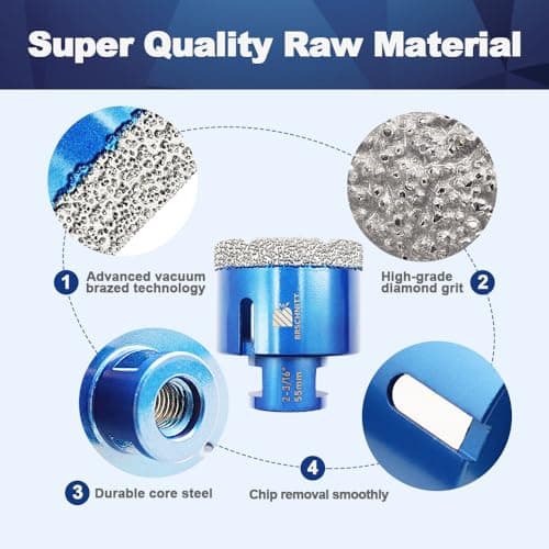 1-1/2 Inch Diamond Core Drill Bit for Porcelain Tile Ceramic Marble Granite Drilling,BRSCHNITT 1pc Vacuum Brazed Diamond Hole Saw with 5/8-11 Thread (38mm) - Thumbnail 6