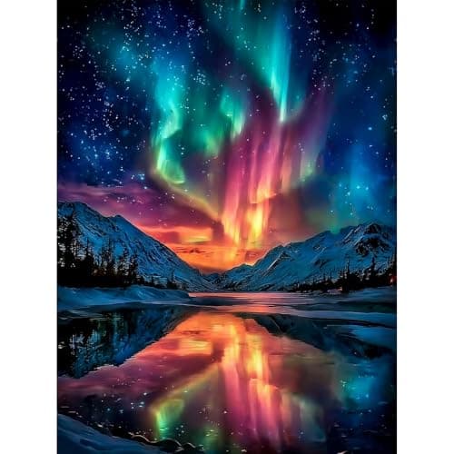 Lophomie Diamond Art Kits for Adults, 5D Northern Lights Diamond Painting Kits for Adults Beginners, Full Drill DIY Diamond Dot Gem Art Crafts for Home Wall Decor 12x16 Inch (Aurora)