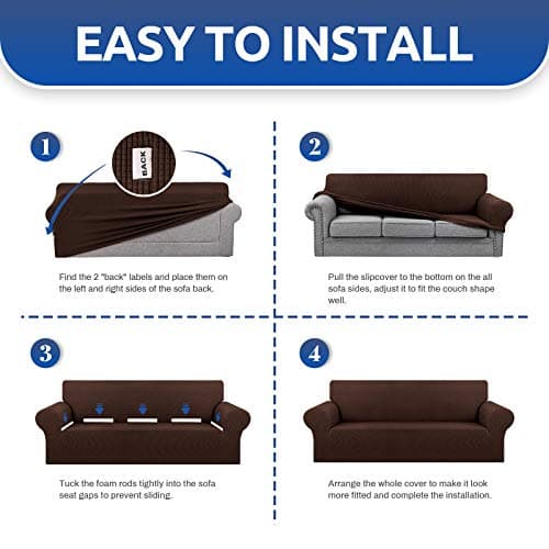 KEKUOU Stretch Sofa Cover Slipcover ，Couch Covers for 3 Cushion Couch Sofa pet Friendly (78"-94") Furniture Protector Sofa with Elastic Bottom for Kids,Dog, Jacquard Small Checked(Large,Chocolate) - Thumbnail 6