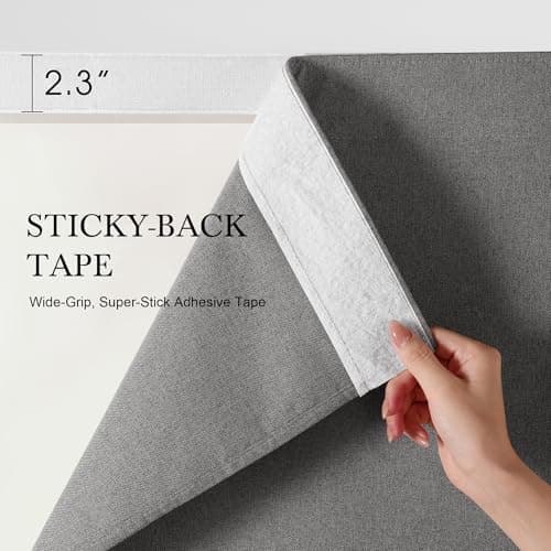 NICETOWN 100% Blackout Outdoor Curtains for Patio 2 Panels, Faux Linen Waterproof & Windproof Gazebo Curtains with Sticky-Back Top & Back Tab Bottom, Includes Straps, Rope, Screws, W52 xL96, Grey - Thumbnail 3