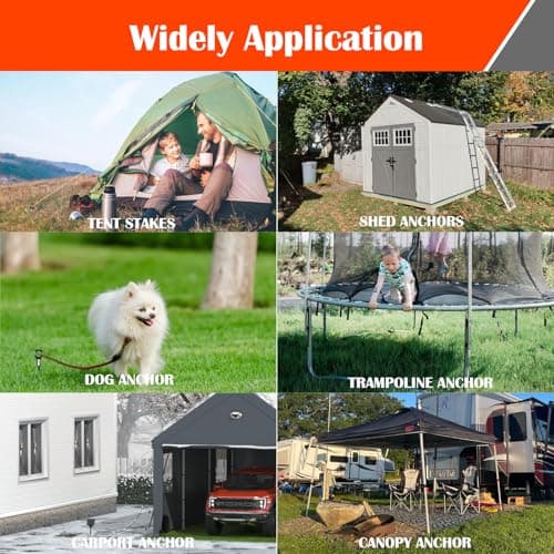 LIFEBED Trampoline Anchors High Wind Heavy Duty 17.7" Set of 4, Earth Ground Anchor Screw in, Trampoline Wind Stakes with Straps, Shed Anchor Kit for Mobile Home, Canopies, Carport, Gazebo, Swing Set - Thumbnail 6
