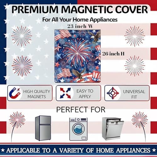 4th of July Decorations Magnetic Dishwasher Cover 23"x26" - Starry Night Fireworks & Eagle Kitchen Decor - American Flag Fabric Fridge Panel - Thumbnail 5