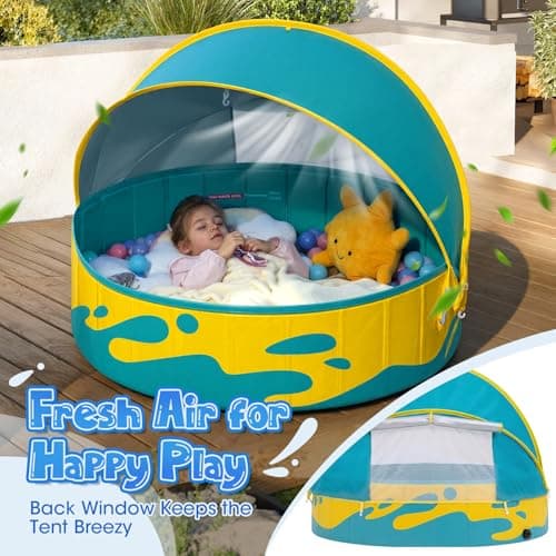 Peradix Paddling Pool for Kids and Pets, 48in Portable Baby Pool with Canopy Non Inflatable & UV Protection, Toddlers Ball Pit and Kiddie Splash Toys for Backyard Beach Tent Easy Pop Up Outdoor - Thumbnail 6