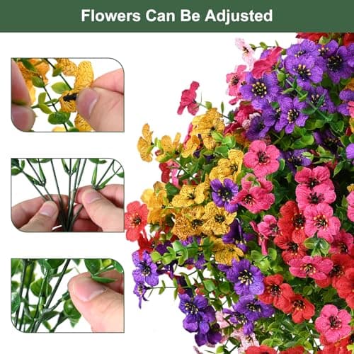 trytuny Artificial Flowers for Outdoor, UV Resistant Fake Silk Flowers, Realistic Faux Plants for Outside Indoor Porch Patio Window Box Planter Home Decor (20, Yellow Purple Rosy Pink Red) - Thumbnail 2
