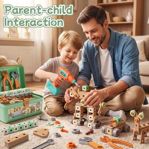 CUTE STONE 158-Piece Kids Tool Set with Toy Drill, STEM Construction Tool Kit with Storage Box, Pretend Play Building Toy, Montessori Educational Gift for Boys and Girls Ages 3-6 - Thumbnail 2