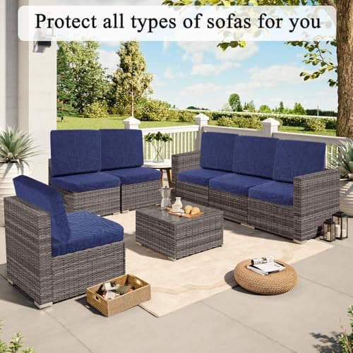 HEBE Stretch Patio Cushion Covers Set 8pcs,Waterproof Outdoor Couch Covers Replacement,Washable Reusable Seat Cushion Slipcovers for Patio Furniture Protector,Chair Cushion Cover - Thumbnail 2
