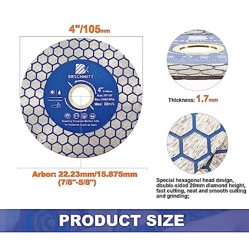 Diamond Granite Cutting Wheel 4 inch - BRSCHNITT 105mm Vacuum Brazed Angle Grinder Diamond Blade for Cutting Grinding Porcelain,Tile,Ceramic Tile Stone,Marble,Quartz,Granite - Thumbnail 2