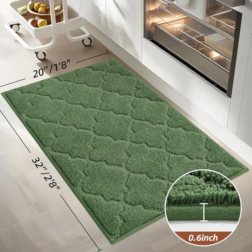 COSY HOMEER Kitchen Rugs 20" x 32" Washable Non Slip Kitchen Mats for Floor Absorbent Kitchen Carpet Soft Rugs for Kitchen,Sink Mat,Entrance,Area Rugs,Green - Thumbnail 2