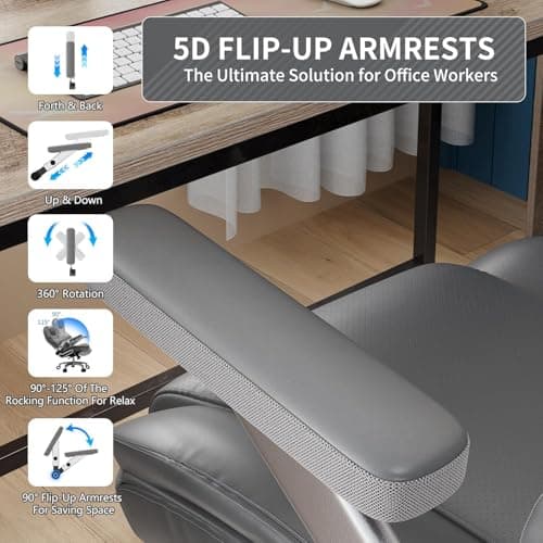 CoziCradle Big and Tall Office Chair with 5D Arms, 600lbs Fabric & PU Leather Heavy Duty Desk Chair, Adjustable Lumbar Support & Height, Tilt Function, High Back Ergonomic Executive Computer Chair - Thumbnail 6