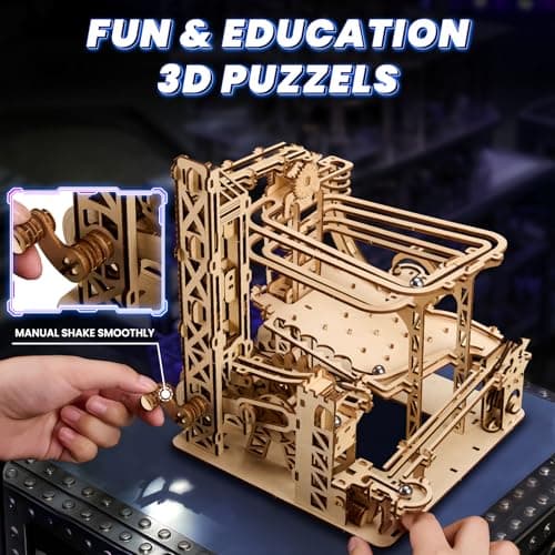 Uplike 3D Wooden Puzzles for Adults: 371pcs Wood Mechanical Marble Run Model Kits with Roller Coaster Building Set for Adults - 3D Brian Teaser Desk Toys Wooden Puzzles for Men Women Hobbies Gifts - Thumbnail 3