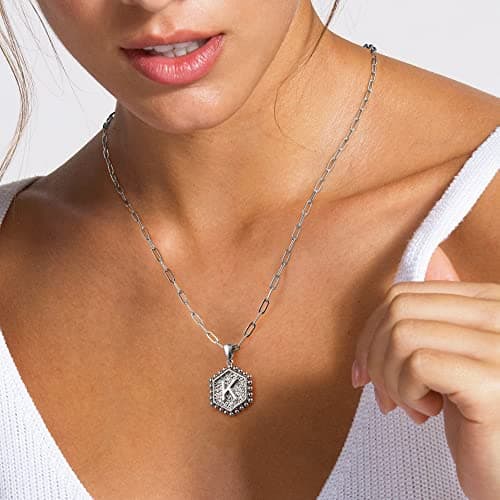 M MOOHAM Silver Plated Layered Initial Necklaces for Women - Cute Letter Initial B Necklace Choker Necklace Silver Plated Layered Necklaces for Women - Thumbnail 3