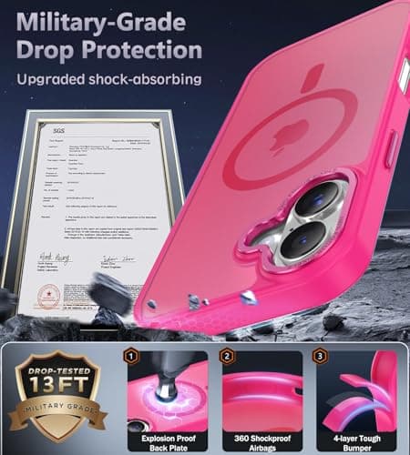 Newfuture Magnetic for iPhone 17 Case [Compatible with Magsafe] [Military Grade Drop Protection] Translucent Matte Anti-Scratch Shockproof Protective Phone Cover 6.3 Inch, Hot Pink - Thumbnail 5