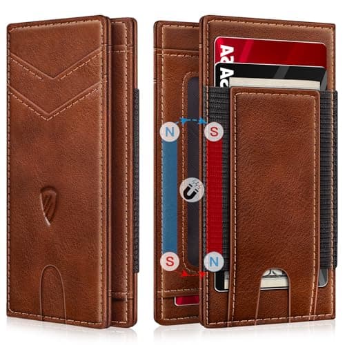 RUNBOX Slim Wallet for Men with Magnetic Closure, Leather Front Pocket RFID Blocking Bifold Holds 9-13 Cards, Card Holder with ID Window & Stretchable Cash Pocket, Gift for Him - Image 1