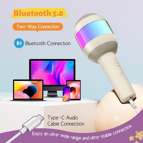 Wireless Karaoke Machine Portable Bluetooth Microphone with LED Light - Thumbnail 6