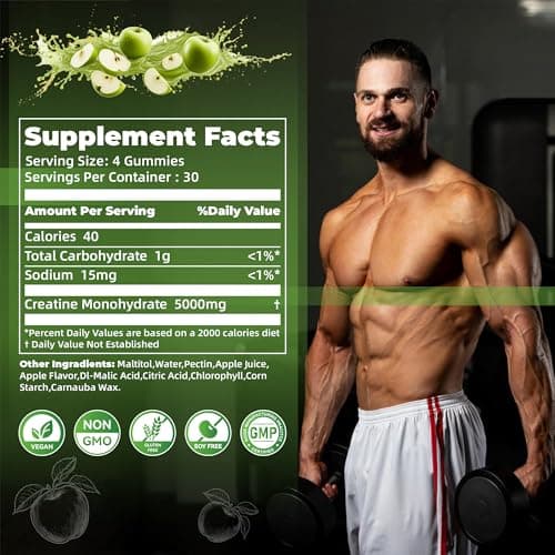 Nutravita NSF Certified Creatine Gummy - Creatine Monohydrate Gummies for Men & Women-5g of Creatine Monohydrate per Serving - Sugar Free,Vegan, Apple Flavor, 120 Count - Thumbnail 3